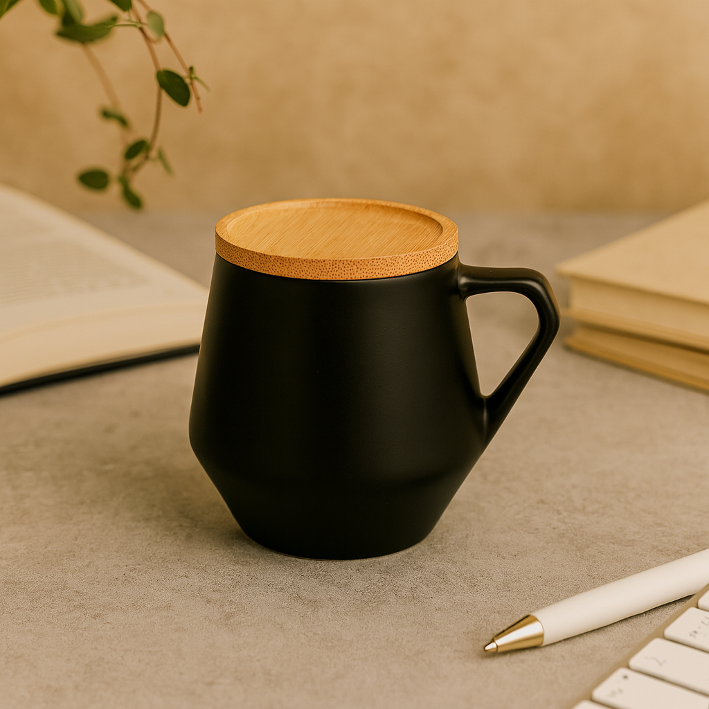 Watson 300 ML ceramic mug with bamboo lidcoaster