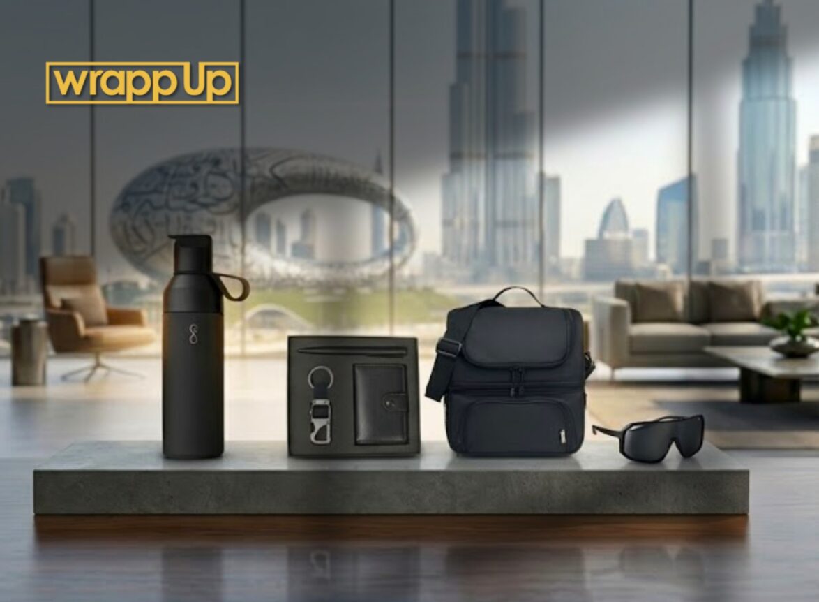 Corporate gifts supplier Dubai showcasing customized office gifts, tech gadgets, and branded merchandise